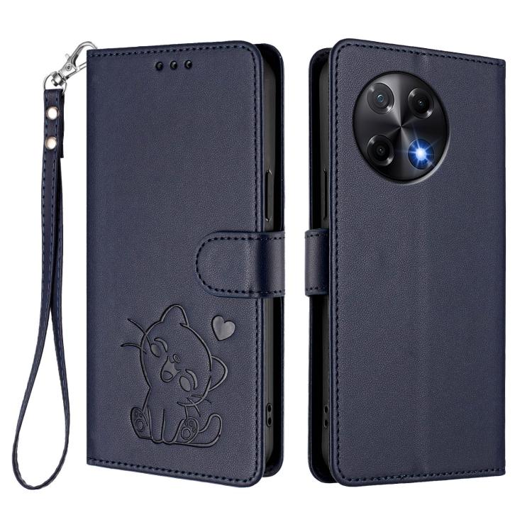 For Tecno Camon 30S / 30S Pro Embossed Heart Cat Leather Phone Case with Hand Strap