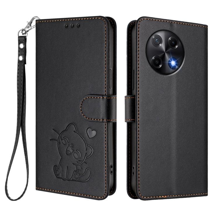 For Tecno Camon 30S / 30S Pro Embossed Heart Cat Leather Phone Case with Hand Strap