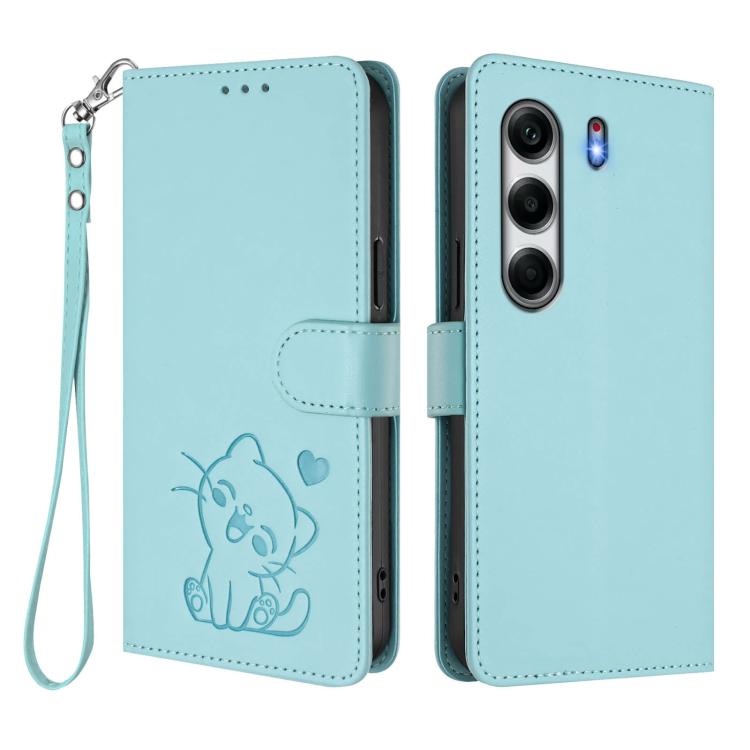 For Tecno Camon 40 4G Embossed Heart Cat Leather Phone Case with Hand Strap