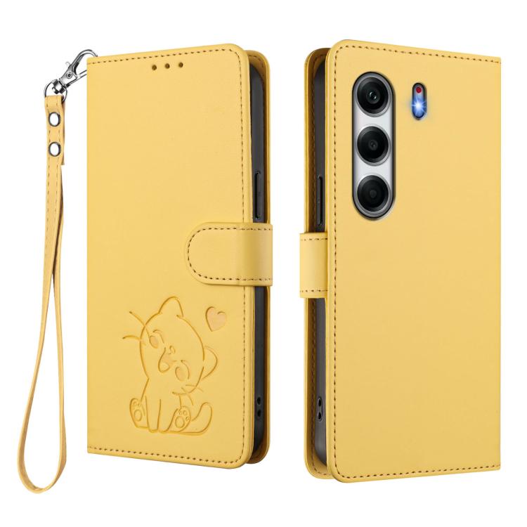 For Tecno Camon 40 Pro 4G Embossed Heart Cat Leather Phone Case with Hand Strap