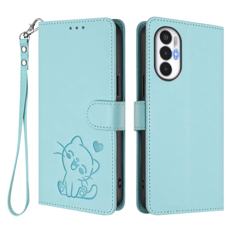 For Tecno Pova 3 Embossed Heart Cat Leather Phone Case with Hand Strap
