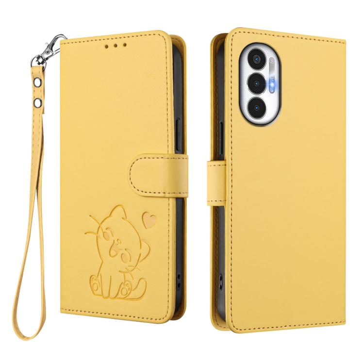 For Tecno Pova 3 Embossed Heart Cat Leather Phone Case with Hand Strap