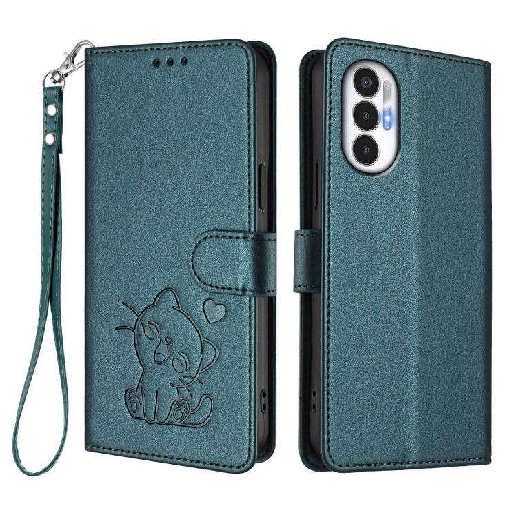 For Tecno Pova 3 Embossed Heart Cat Leather Phone Case with Hand Strap
