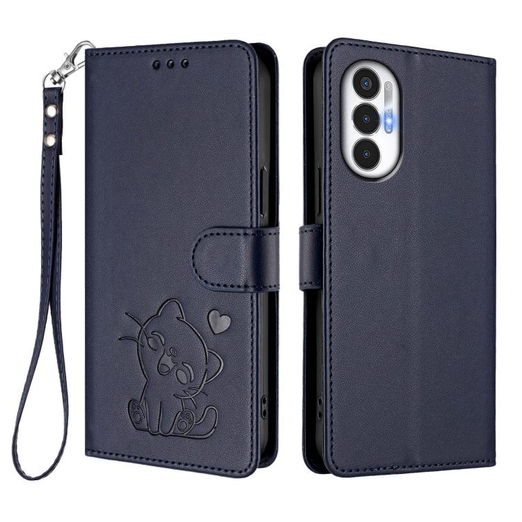 For Tecno Pova 3 Embossed Heart Cat Leather Phone Case with Hand Strap