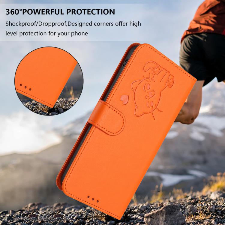 For Tecno Pova 4 Embossed Heart Cat Leather Phone Case with Hand Strap