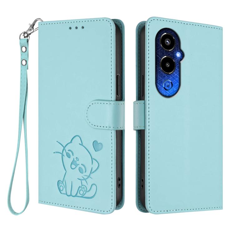 For Tecno Pova 4 Pro Embossed Heart Cat Leather Phone Case with Hand Strap