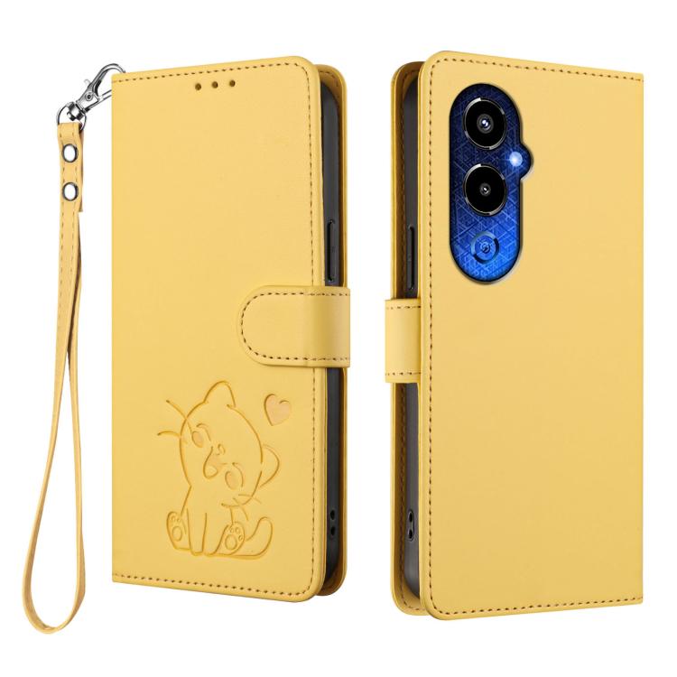 For Tecno Pova 4 Pro Embossed Heart Cat Leather Phone Case with Hand Strap