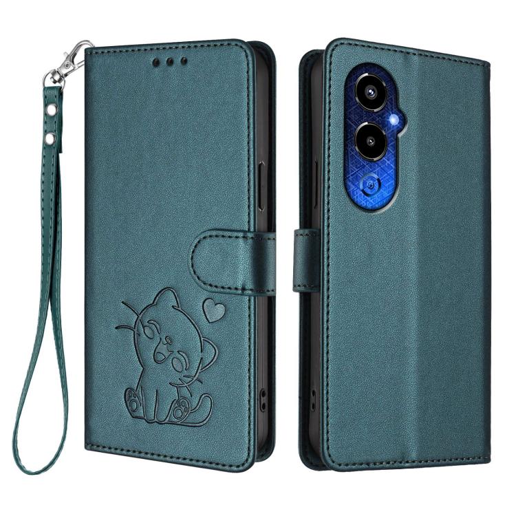 For Tecno Pova 4 Pro Embossed Heart Cat Leather Phone Case with Hand Strap