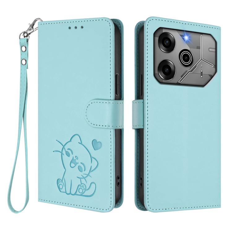 For Tecno Pova 6 Pro 5G Embossed Heart Cat Leather Phone Case with Hand Strap