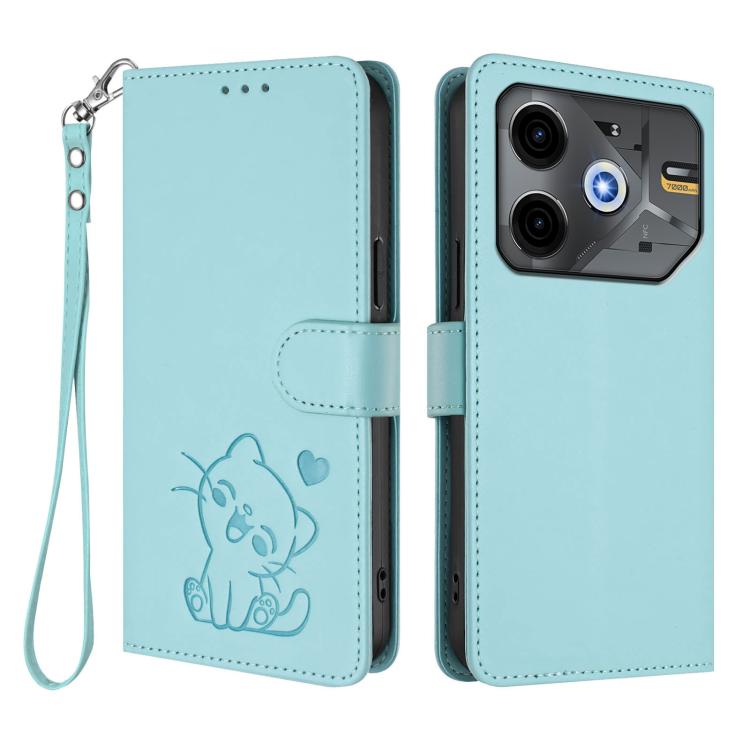 For Tecno Pova 6 Neo 5G / Spark 30 5G Embossed Heart Cat Leather Phone Case with Hand Strap