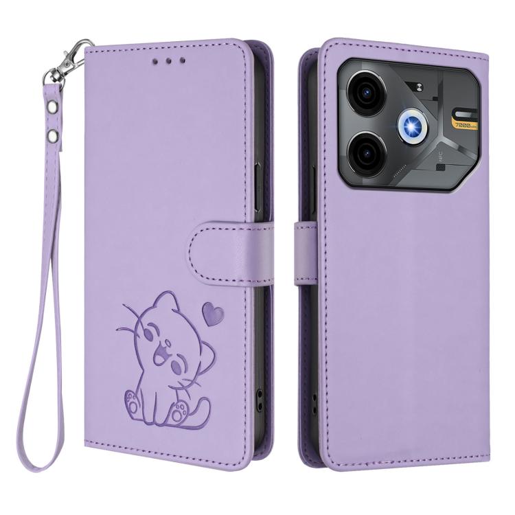 For Tecno Pova 6 Neo 5G / Spark 30 5G Embossed Heart Cat Leather Phone Case with Hand Strap