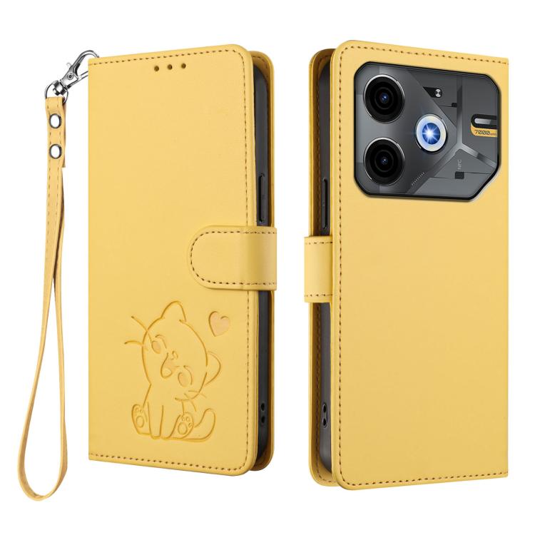 For Tecno Pova 6 Neo 5G / Spark 30 5G Embossed Heart Cat Leather Phone Case with Hand Strap