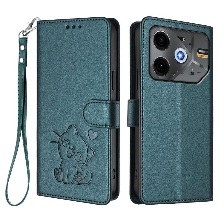 For Tecno Pova 6 Neo 5G / Spark 30 5G Embossed Heart Cat Leather Phone Case with Hand Strap