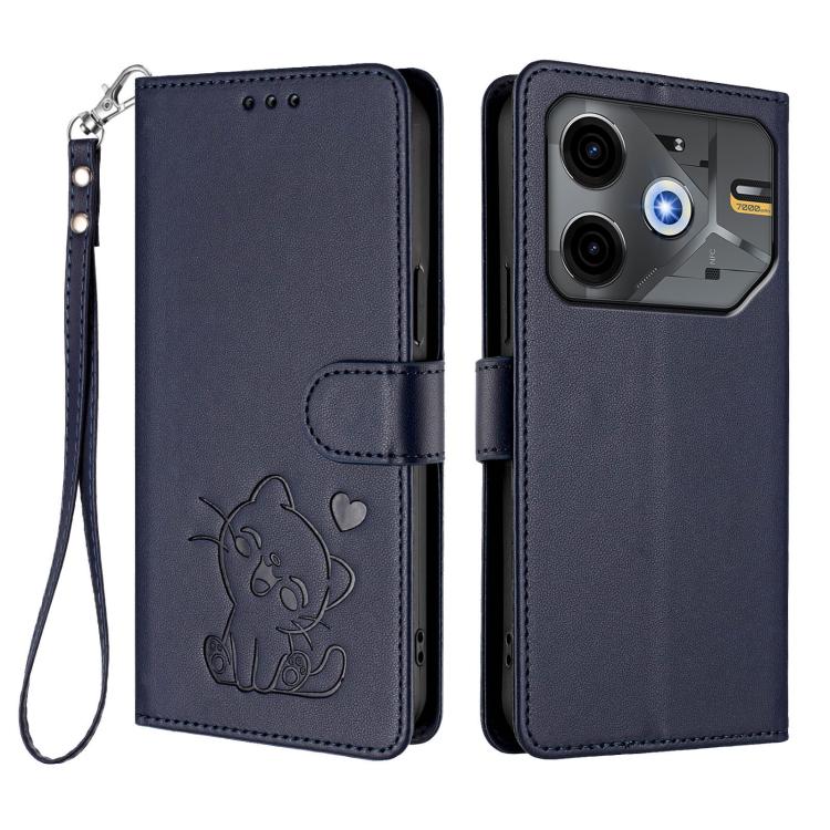 For Tecno Pova 6 Neo 5G / Spark 30 5G Embossed Heart Cat Leather Phone Case with Hand Strap