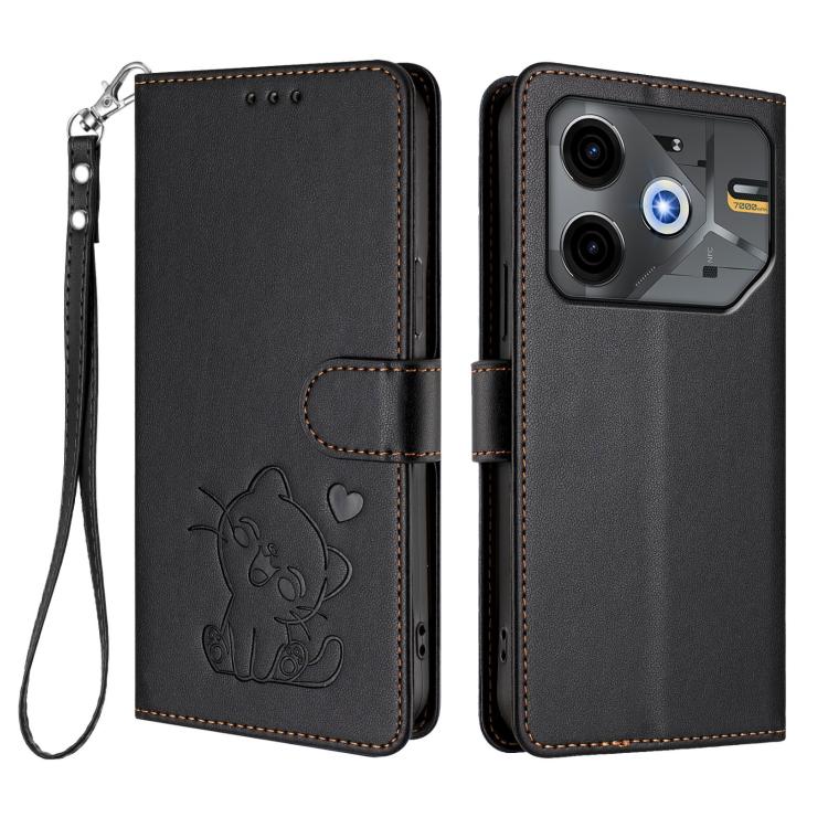 For Tecno Pova 6 Neo 5G / Spark 30 5G Embossed Heart Cat Leather Phone Case with Hand Strap