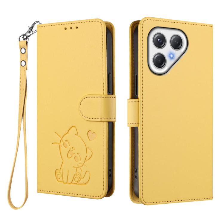 For Tecno Pova 7 4G / 7 Neo Embossed Heart Cat Leather Phone Case with Hand Strap