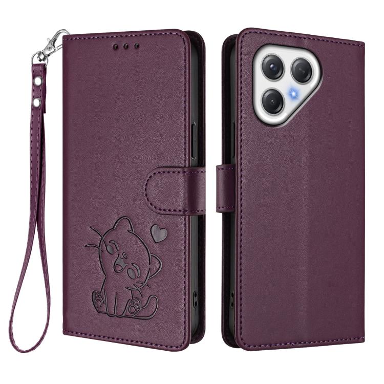 For Tecno Pova 7 4G / 7 Neo Embossed Heart Cat Leather Phone Case with Hand Strap