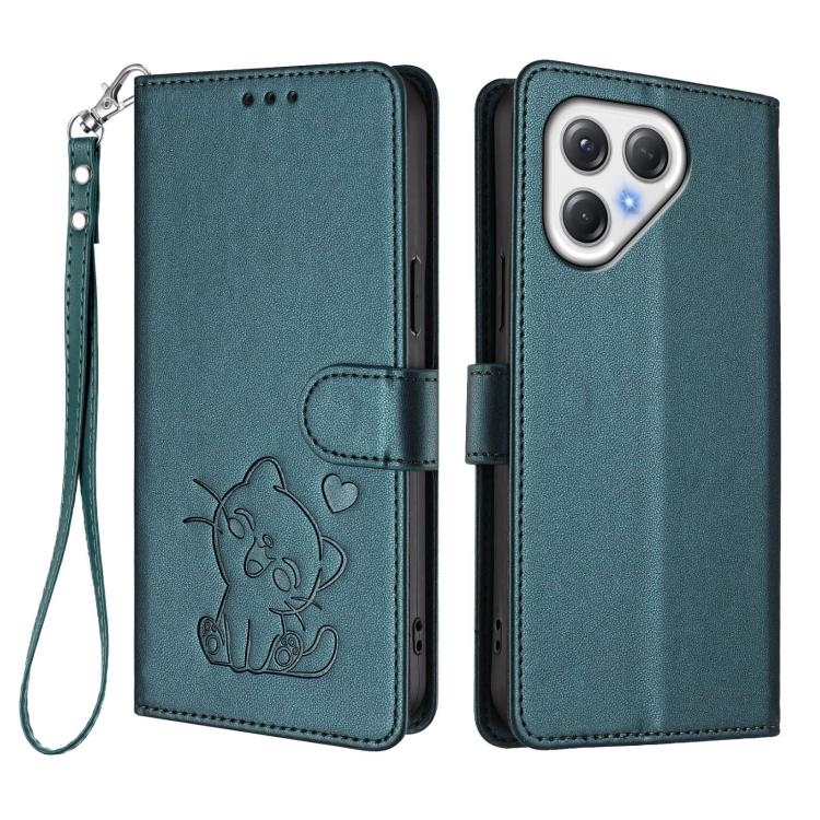 For Tecno Pova 7 4G / 7 Neo Embossed Heart Cat Leather Phone Case with Hand Strap