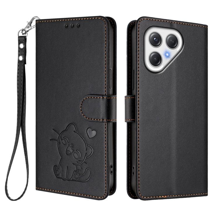 For Tecno Pova 7 4G / 7 Neo Embossed Heart Cat Leather Phone Case with Hand Strap