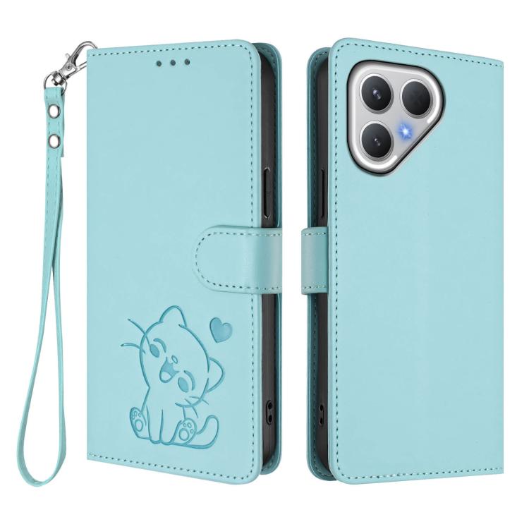 For Tecno Pova 7 5G 2025 Embossed Heart Cat Leather Phone Case with Hand Strap