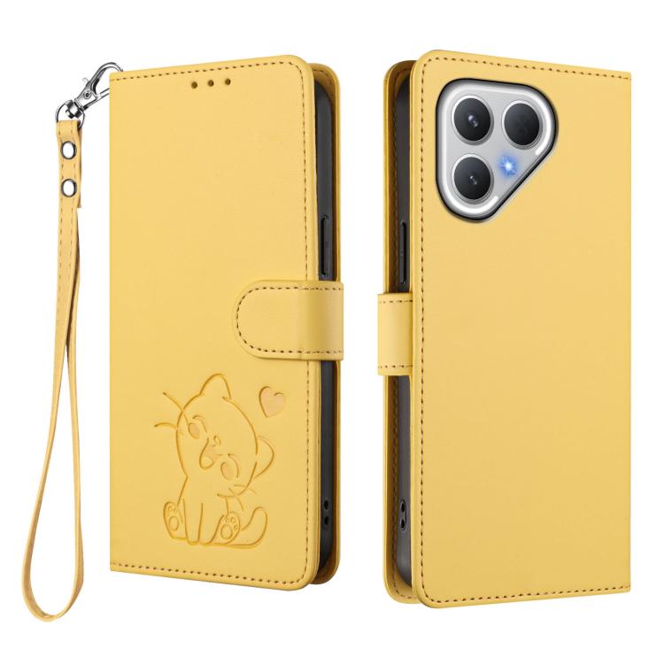 For Tecno Pova 7 5G 2025 Embossed Heart Cat Leather Phone Case with Hand Strap