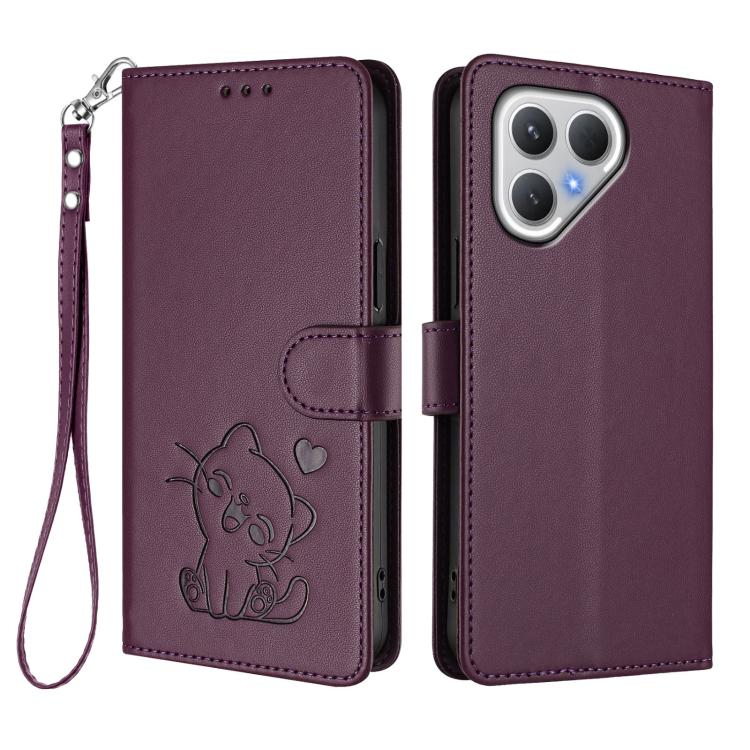 For Tecno Pova 7 5G 2025 Embossed Heart Cat Leather Phone Case with Hand Strap