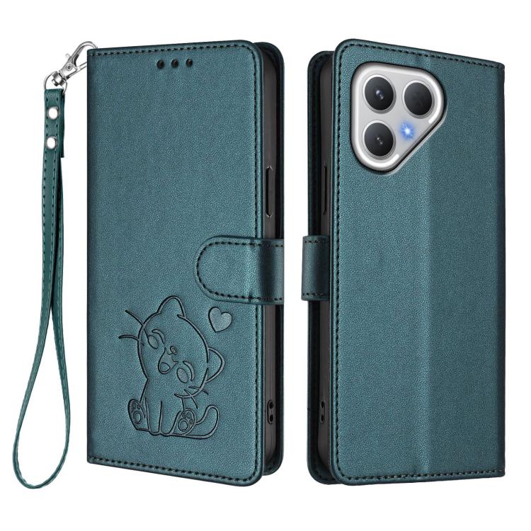 For Tecno Pova 7 5G 2025 Embossed Heart Cat Leather Phone Case with Hand Strap