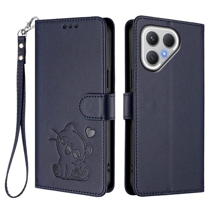 For Tecno Pova 7 5G 2025 Embossed Heart Cat Leather Phone Case with Hand Strap