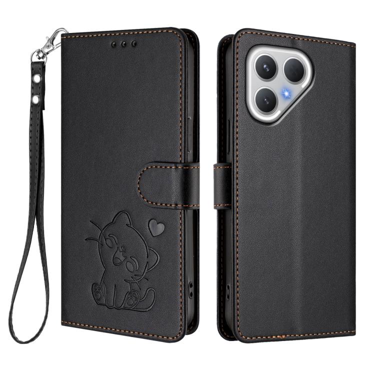 For Tecno Pova 7 5G 2025 Embossed Heart Cat Leather Phone Case with Hand Strap