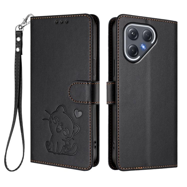 For Tecno Pova 7 Pro 5G Embossed Heart Cat Leather Phone Case with Hand Strap
