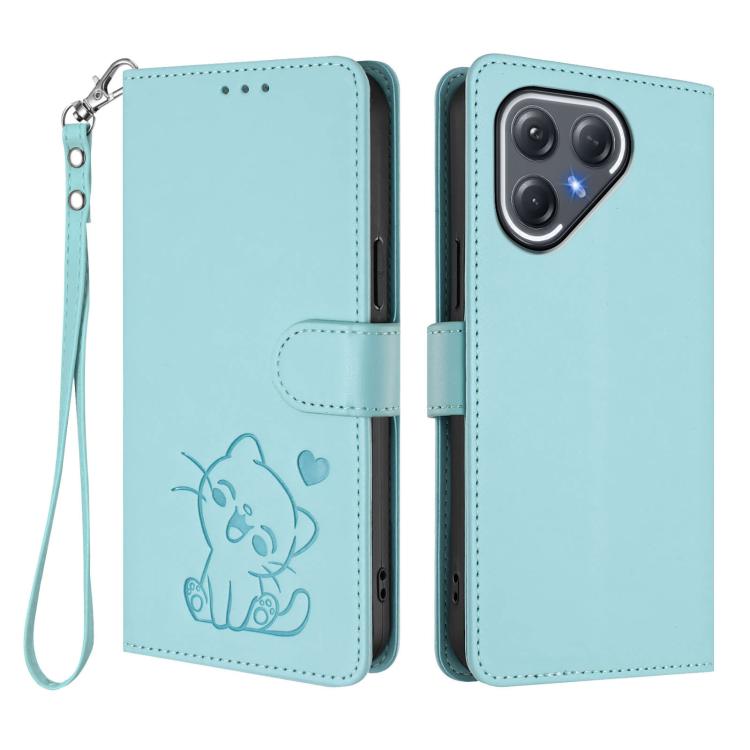 For Tecno Pova 7 Ultra 5G Embossed Heart Cat Leather Phone Case with Hand Strap