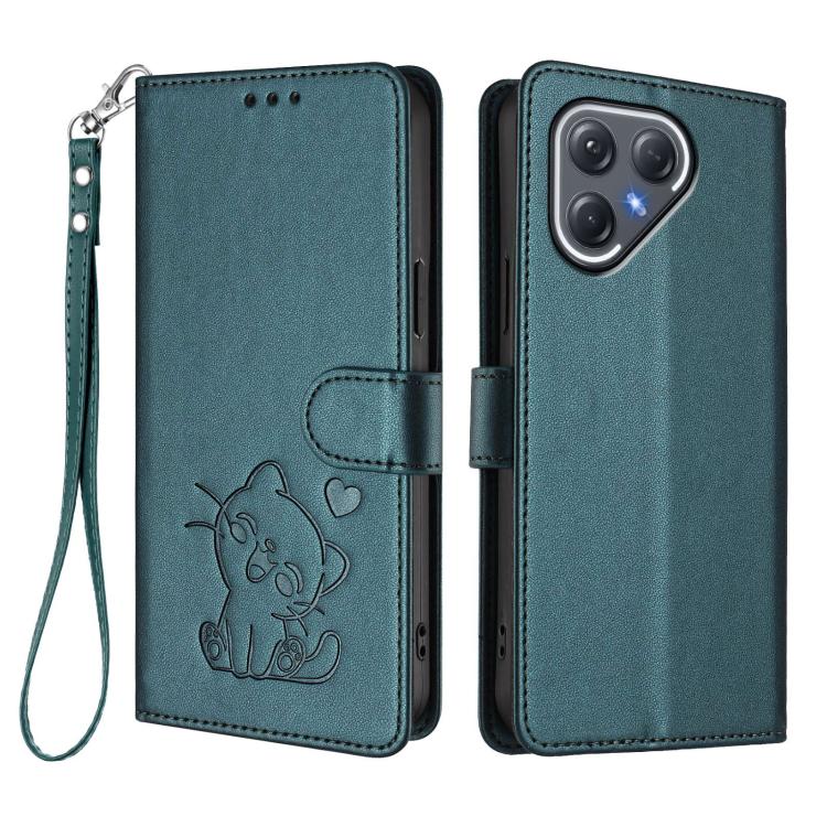 For Tecno Pova 7 Ultra 5G Embossed Heart Cat Leather Phone Case with Hand Strap