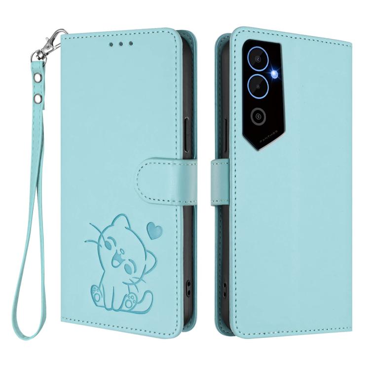 For Tecno Pova Neo 2 Embossed Heart Cat Leather Phone Case with Hand Strap