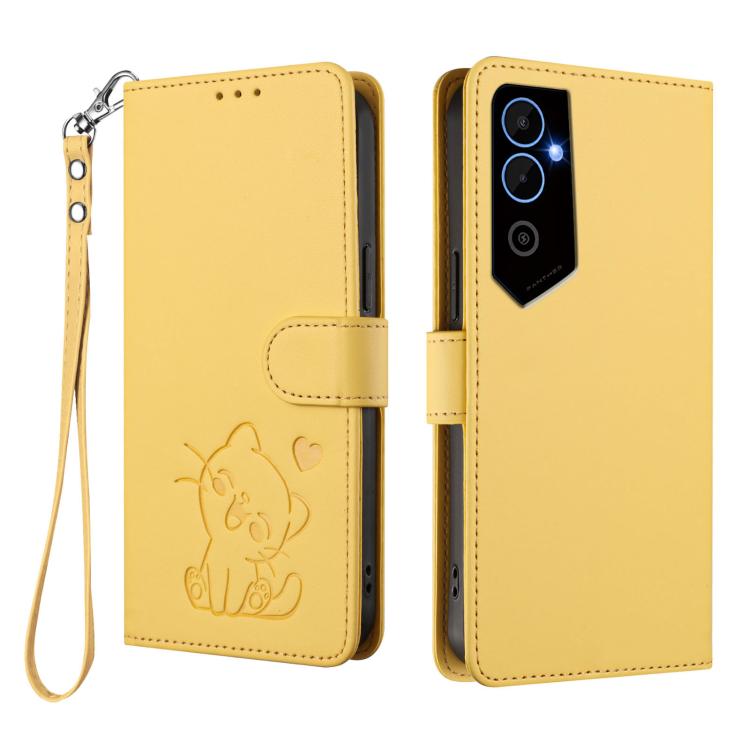 For Tecno Pova Neo 2 Embossed Heart Cat Leather Phone Case with Hand Strap