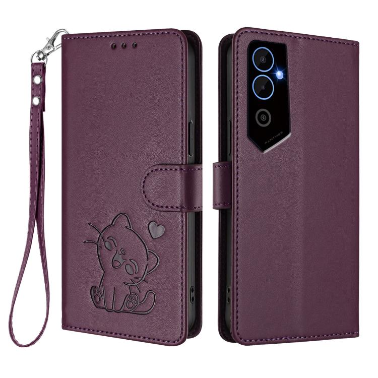For Tecno Pova Neo 2 Embossed Heart Cat Leather Phone Case with Hand Strap