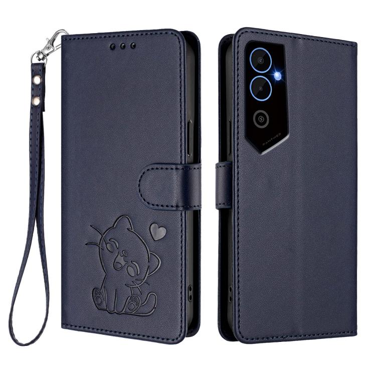For Tecno Pova Neo 2 Embossed Heart Cat Leather Phone Case with Hand Strap