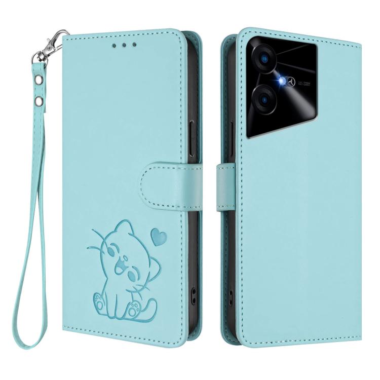 For Tecno Pova Neo 3 Embossed Heart Cat Leather Phone Case with Hand Strap