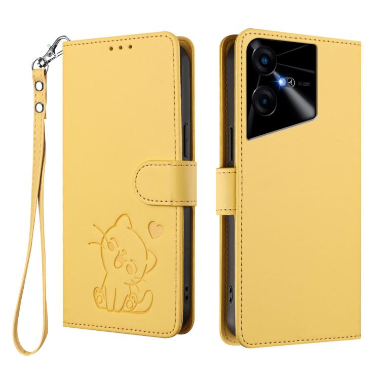 For Tecno Pova Neo 3 Embossed Heart Cat Leather Phone Case with Hand Strap