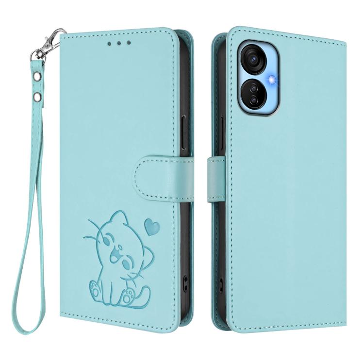 For Tecno Spark 9T / 9 Pro Embossed Heart Cat Leather Phone Case with Hand Strap