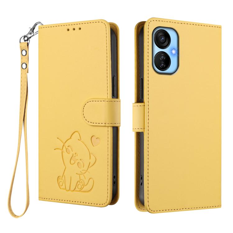 For Tecno Spark 9T / 9 Pro Embossed Heart Cat Leather Phone Case with Hand Strap