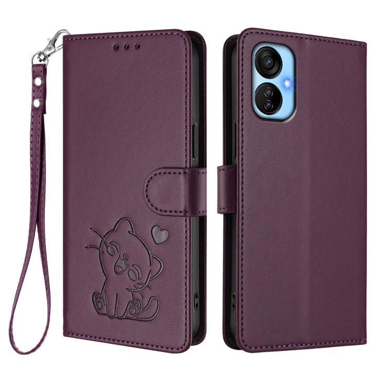 For Tecno Spark 9T / 9 Pro Embossed Heart Cat Leather Phone Case with Hand Strap