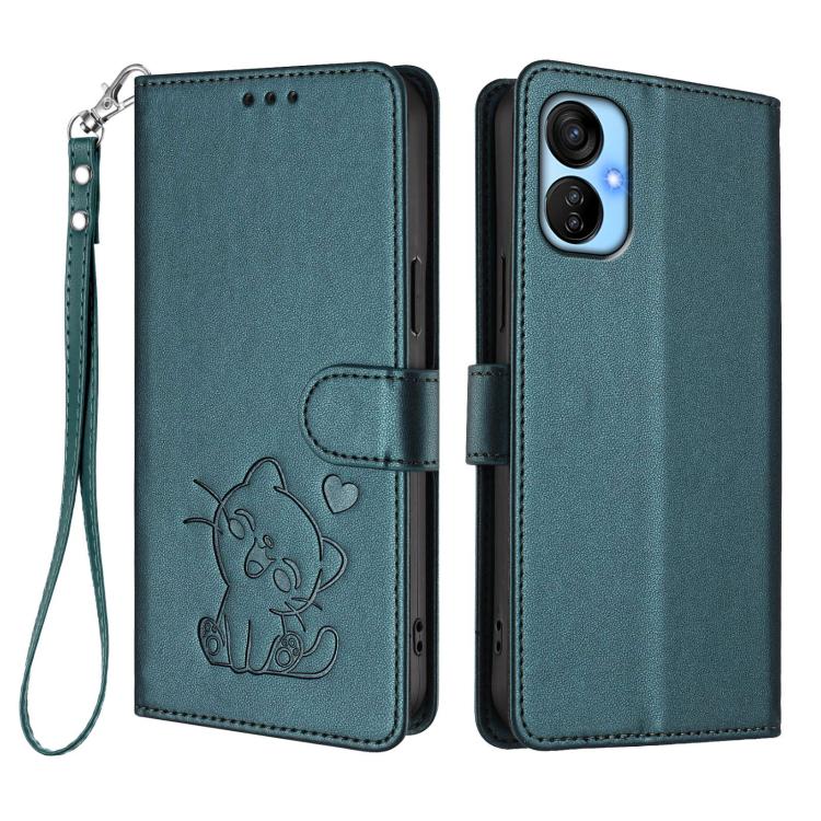 For Tecno Spark 9T / 9 Pro Embossed Heart Cat Leather Phone Case with Hand Strap
