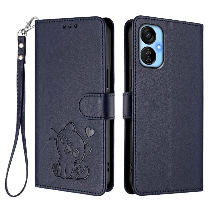 For Tecno Spark 9T / 9 Pro Embossed Heart Cat Leather Phone Case with Hand Strap