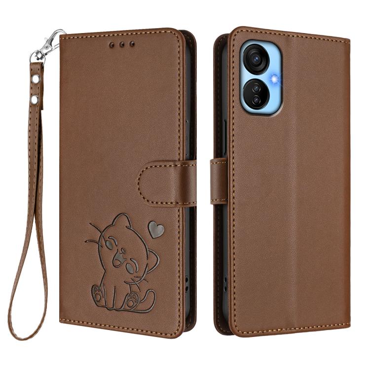 For Tecno Spark 9T / 9 Pro Embossed Heart Cat Leather Phone Case with Hand Strap