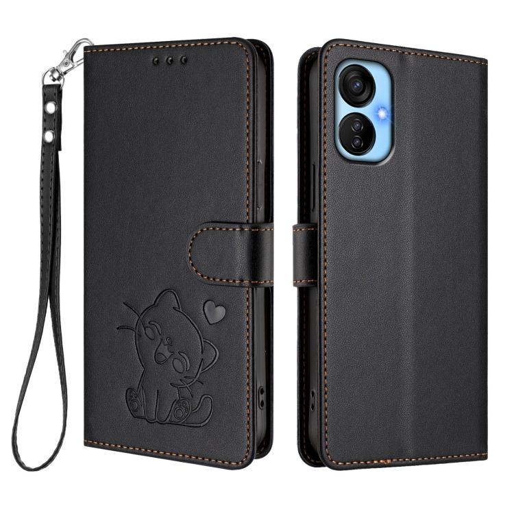 For Tecno Spark 9T / 9 Pro Embossed Heart Cat Leather Phone Case with Hand Strap