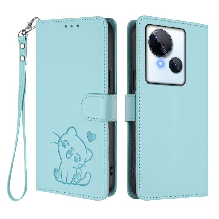 For Tecno Spark 10 5G Embossed Heart Cat Leather Phone Case with Hand Strap