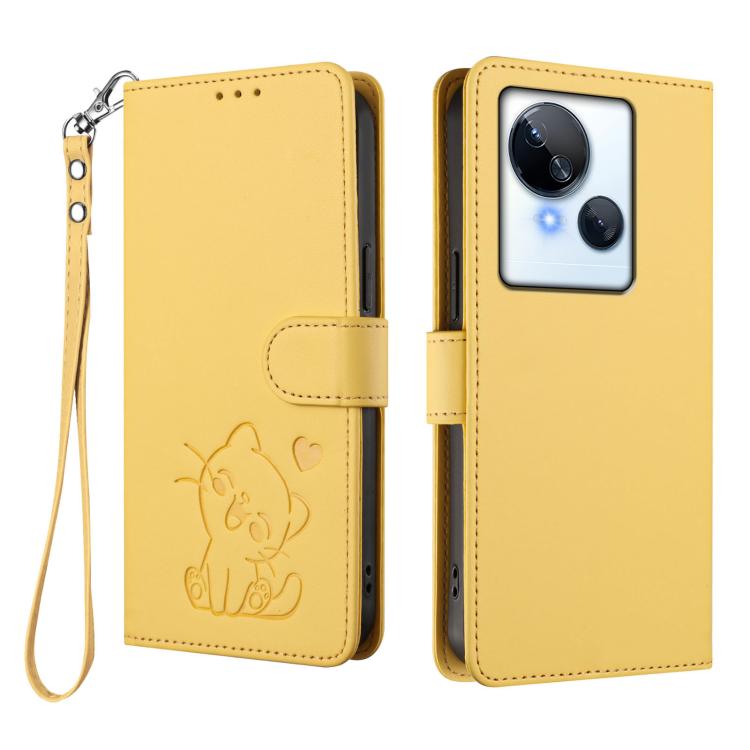 For Tecno Spark 10 5G Embossed Heart Cat Leather Phone Case with Hand Strap