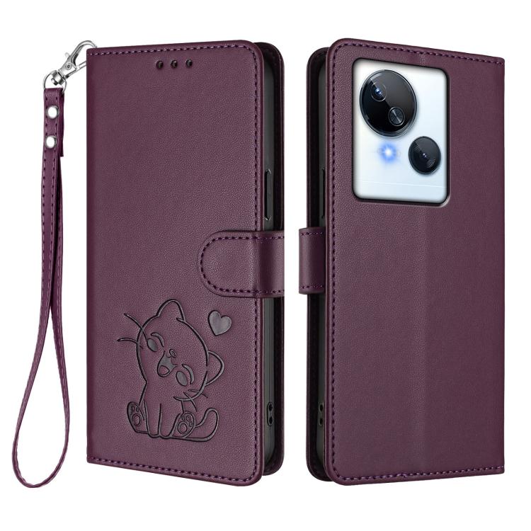 For Tecno Spark 10 5G Embossed Heart Cat Leather Phone Case with Hand Strap