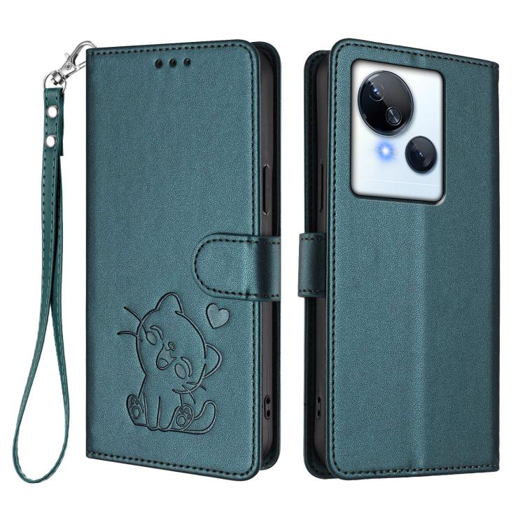 For Tecno Spark 10 5G Embossed Heart Cat Leather Phone Case with Hand Strap