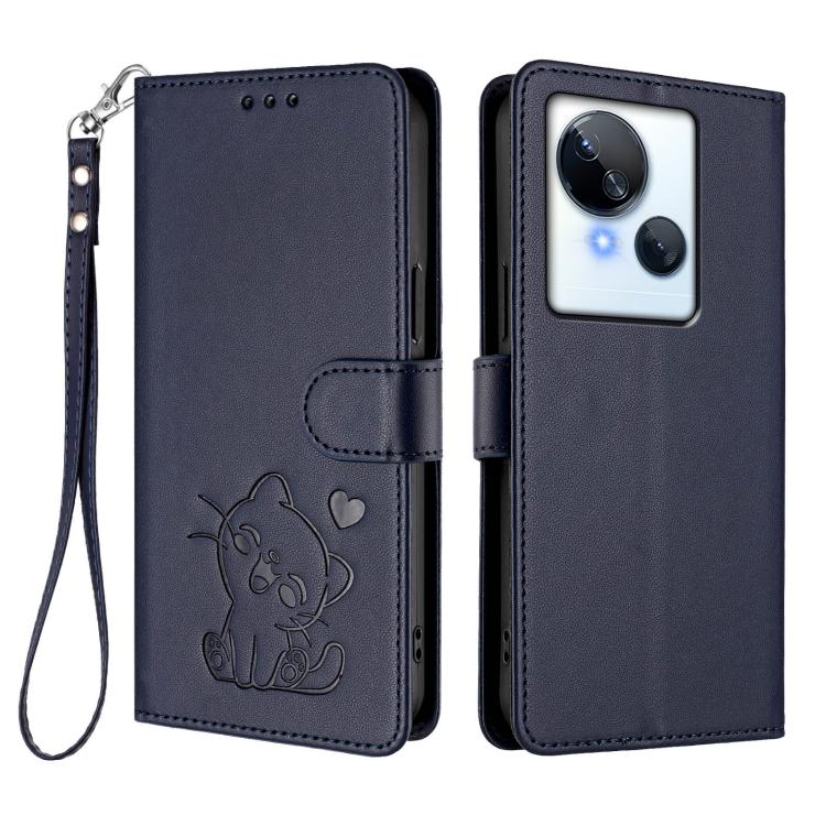 For Tecno Spark 10 5G Embossed Heart Cat Leather Phone Case with Hand Strap